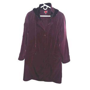 Gallery Woman Hooded Burgundy Coat 2X With Zipper & Button Closure
